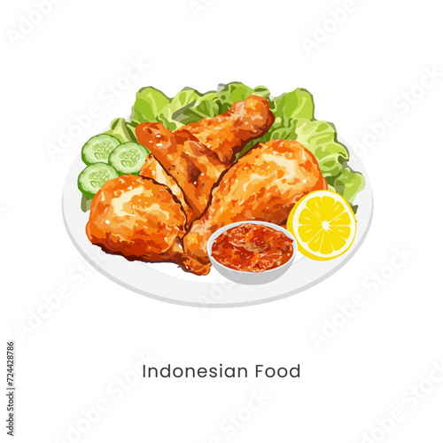 Hand drawn vector illustration of fried chicken or ayam goreng in bahasa indonesia photo