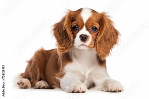Cute little puppy dog isolated on white background. Cavalier King Charles Spaniel