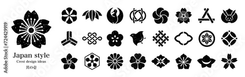 和風アイコン、日本の家紋。デザインアイデア01 かすれたスタンプ風