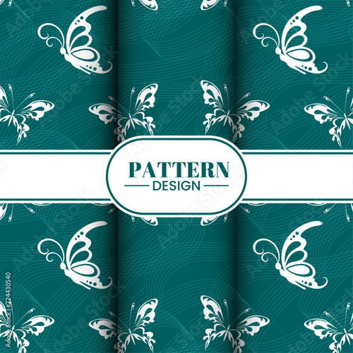 Butterflies are flying in the air, with a green wall in the background. Seamless butterfly pattern design