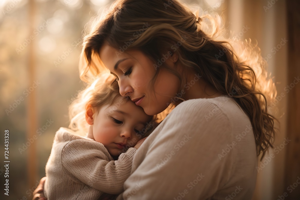 A mother holding her cute little kid ai generative A mother holding her cute little kid ai generative
