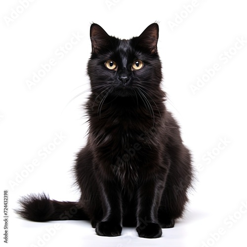 black cat on a white background, isolated background, cat, kitten, studio light, clip-art, close-up scene © Thomas