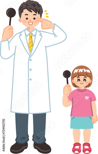 眼科医の男性と少女の全身イラスト　医療従事者