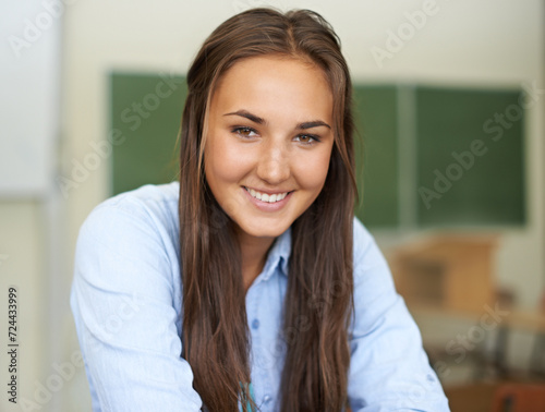 Happy woman, student and portrait in classroom for education, learning and knowledge. Face of a young, smart and intelligent person in high school for scholarship, studying and ready for lesson Free Download Happy woman, student and portrait in classroom for education, learning and knowledge. Face of a young, smart and intelligent person in high school for scholarship, studying and ready for lesson - GFXLoad