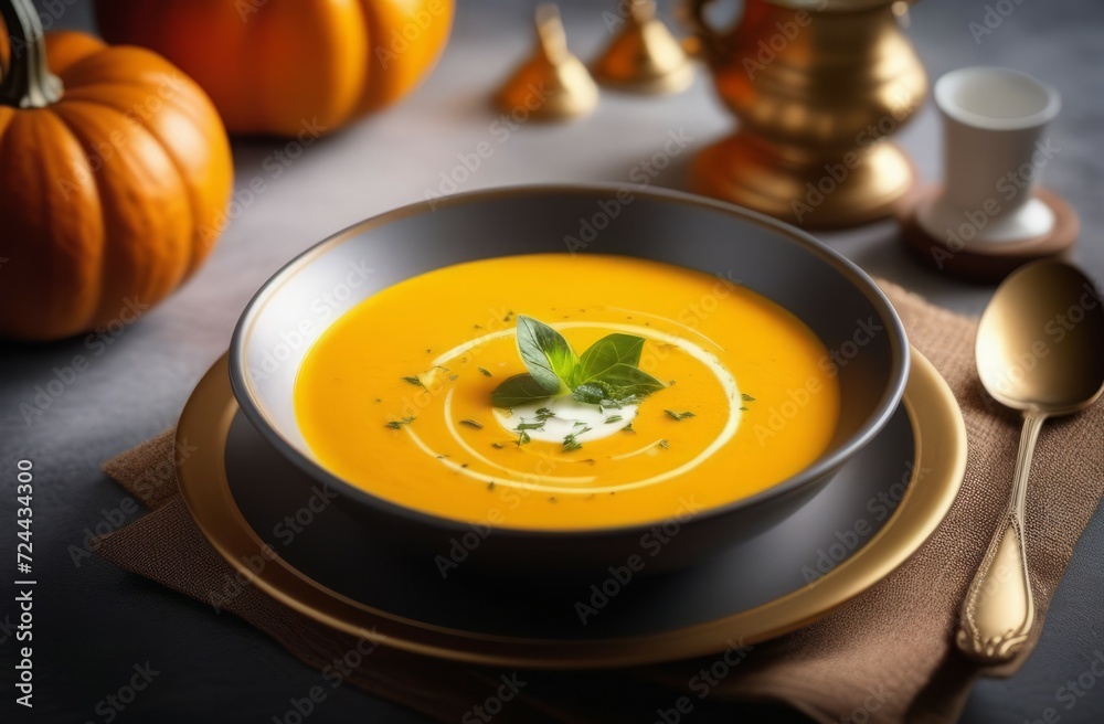 vegetable soup with bread.
Pumpkin soup vegetable soup with bread.
Pumpkin soup