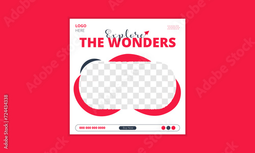 Modern Tour and travel sale promotion social media post template, tour advertising. Web banner, flyer or poster for travelling agency business offer promotion.