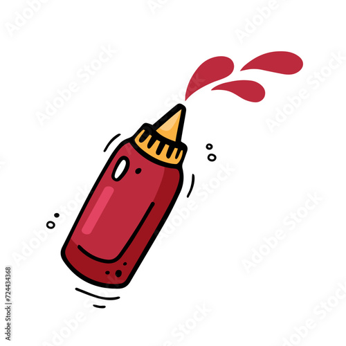 Hand drawn ketchup bottle. Fast food illustration in doodle style. Sketch of sauce bottle.