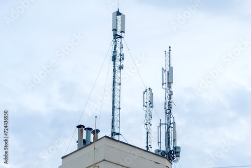 Telephone antennas in the city on buildings, Internet towers, harmful radiation from radio waves.