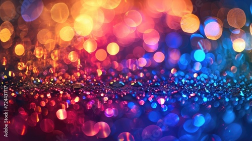 Colorful bokeh from holiday lights mingling with sparkling water droplets, Ai Generated.