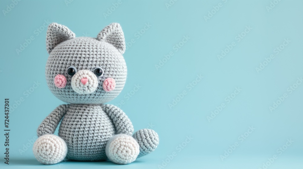 Obraz premium Crocheted kitty toy vibrant backdrop, handcrafted and adorable, Ai Generated