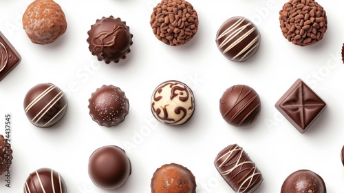 Set icons various chocolate pralines on white background.