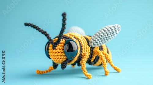 Crocheted wasp toy vibrant backdrop, handcrafted and adorable, Ai Generated