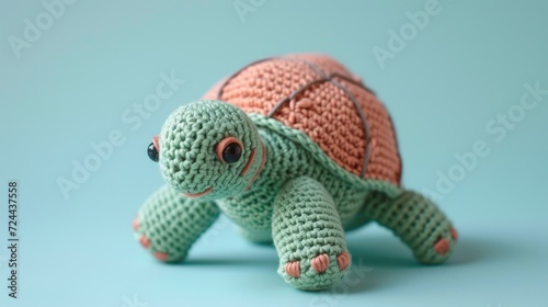 Crocheted turtle toy vibrant backdrop, handcrafted and adorable, Ai Generated © Crazy Juke