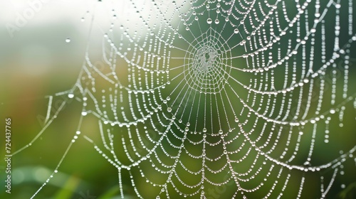 Marvel at the intricate beauty of a spider web adorned with glistening water droplets, nature's delicate artistry. Ai Generated. © Crazy Juke