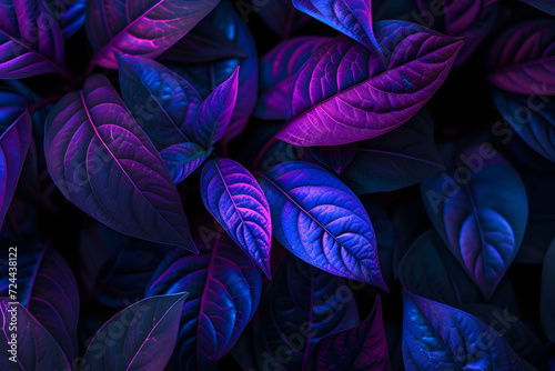 Close up intense blue and violet tropical plant glowing neon © CHAYAPORN