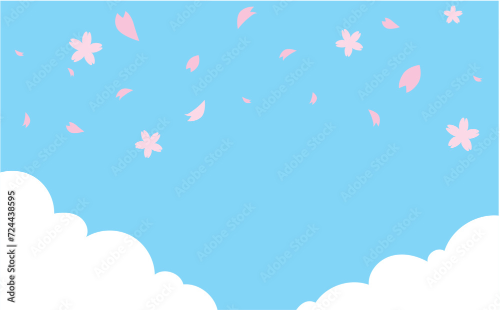 春の青空と雲と桜の背景フレーム