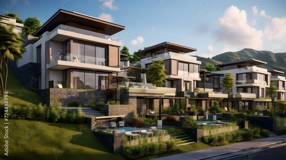 Obraz premium Luxury Mountainview Townhouses: A Serene Haven on the Slopes