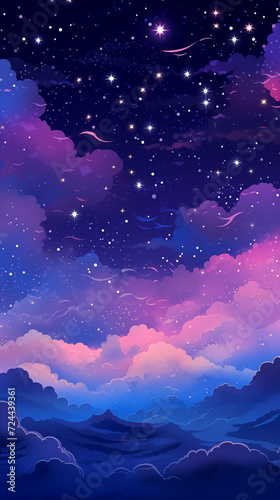 Hand drawn cartoon beautiful night sky scenery illustration background
