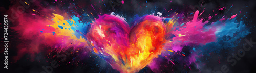 Vibrant Heart Eruption: Dynamic Colors with Side Space