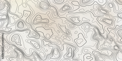 Ocean bottom topographic line map curvy wave isolines vector illustration. Sea depth topographic landscape surface for nautical radar readings. Cartography texture abstract banner relief ocean floor.