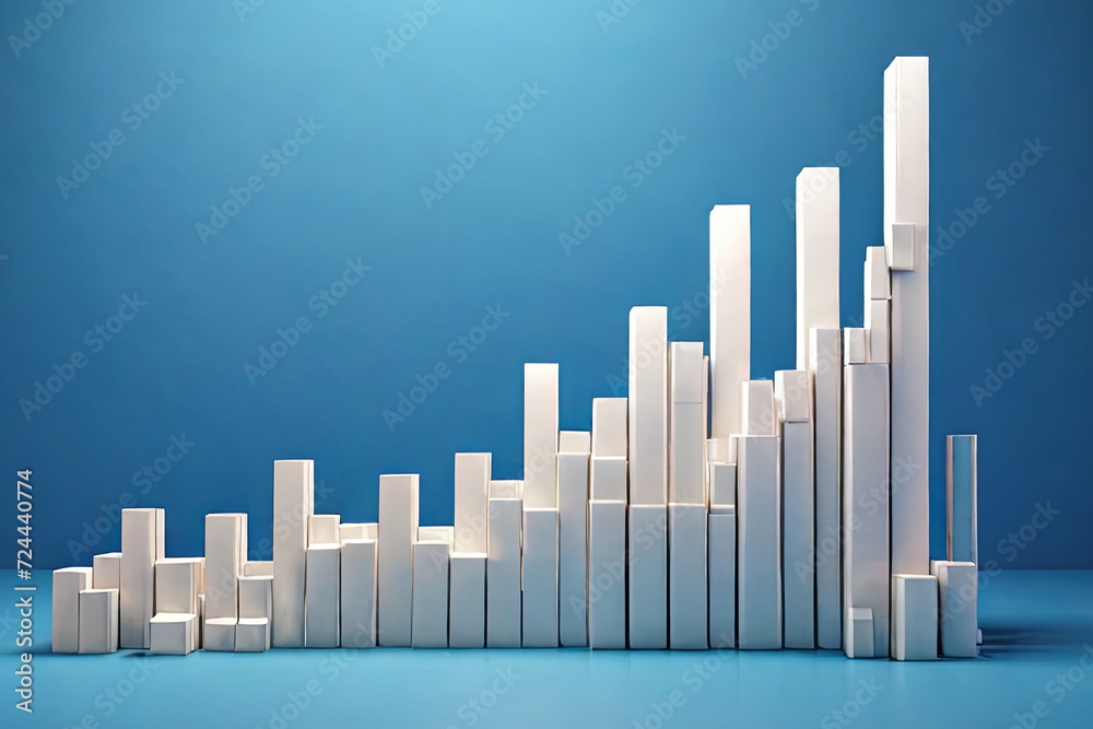Elevate success visuals. White rising bar chart on blue backdrop signifies business growth, economic prosperity, and investment success. 3D illustration with copy space.
Elevate success visuals. White rising bar chart on blue backdrop signifies business growth, economic prosperity, and investment success. 3D illustration with copy space.