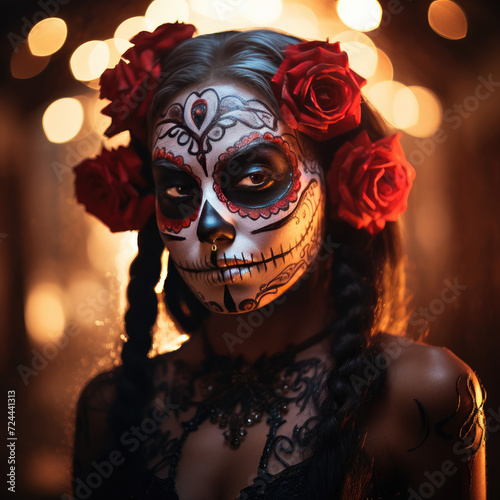 Captivating Sugar Skull  Cinematic Portrait with Ethereal Lighting