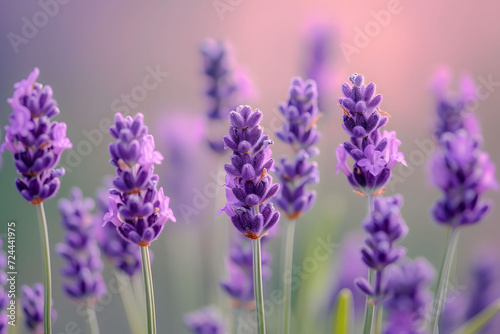 Close up lavender purple flowers on a blurred background
