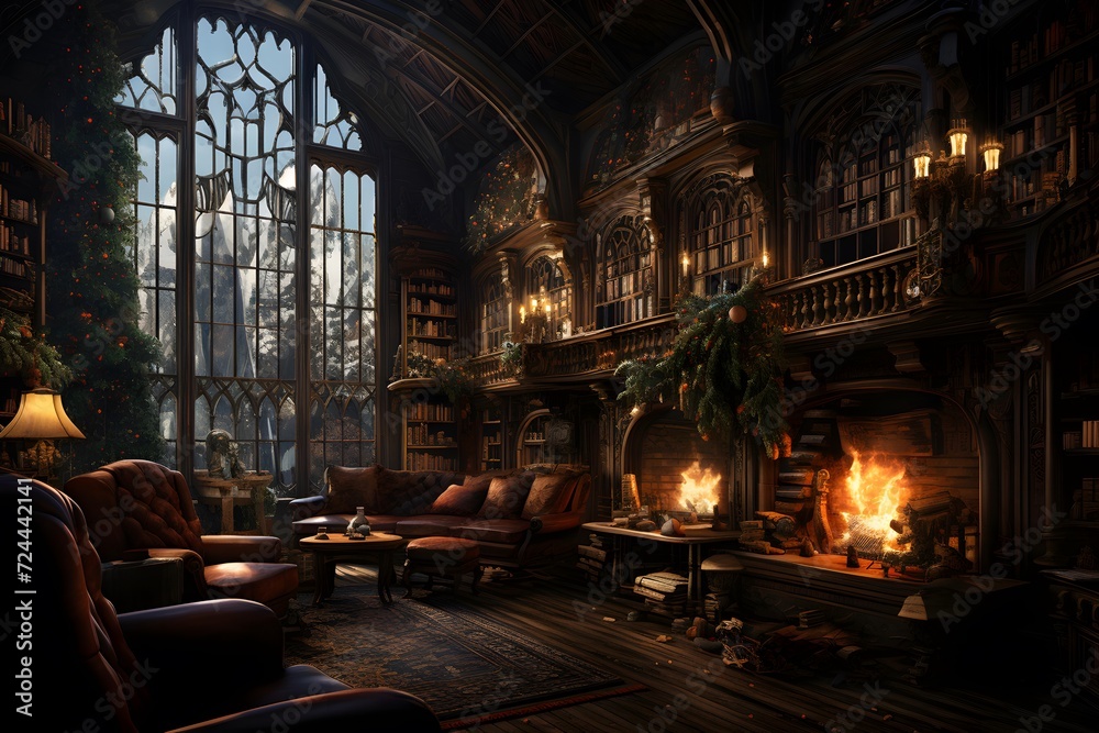Fantasy interior of an old castle. 3d rendering, 3d illustration.
