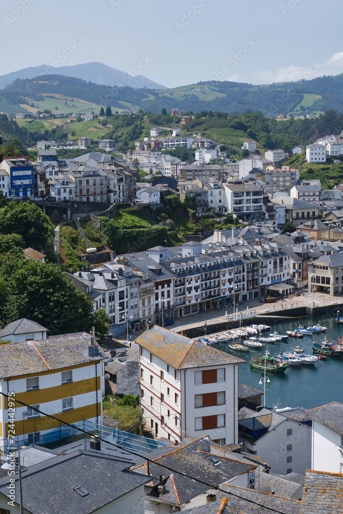 coastal village on the green hills on the Cantabrian coast, Luarca, Asturias