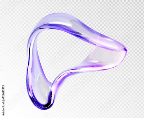 Abstract shape 3D glass object isolated on transparent background. Vector realistic illustration of plastic or acrylic twisted circle with glossy clear iridescent color surface, liquid substance