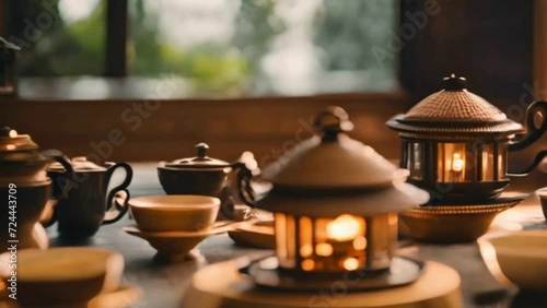 teapot and cups in a traditional tea house photo