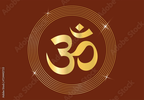 Beautiful Glowing Om or ohm or rum, with mandala in gold color shades for wall of Temples, Houses and for interior works etc. Hindu or hinduism symbol