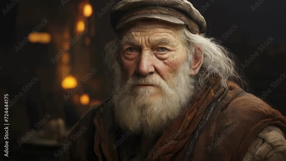 portrait of a old wise man wıth white hair and beard and blurry background