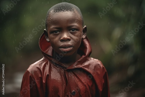African poor boy at mine outdoor portrait. Rock natural work labour shale. Generate Ai photo