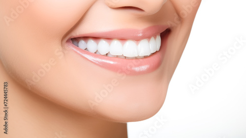 Perfect healthy teeth smile of young woman. Teeth whitening. Dental clinic patient. Beautiful smile and white teeth of a young woman. 