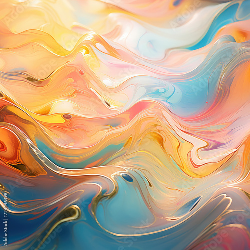 Vibrant Spring Colors in Abstract Liquid Swirls Under Soft Golden Light