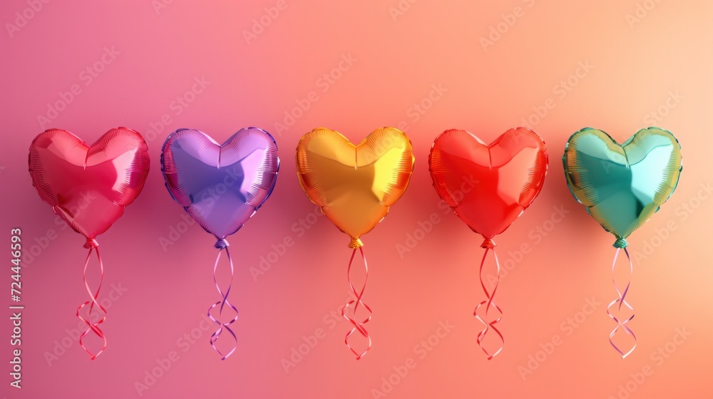 colorful heart air balloon shape collection concept isolated on color background beautiful heart ball for event    