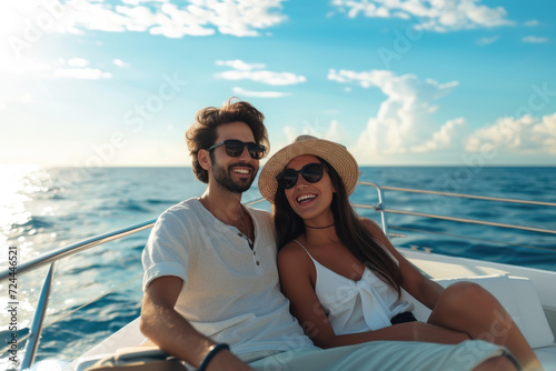 Attractive couple on a yacht enjoy bright sunny day on vacation © Kien