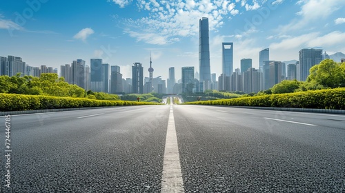 empty road floor surface with modern city landmark buildings in china     photo