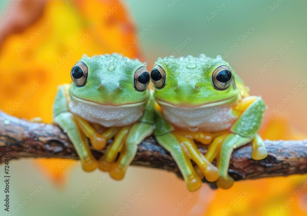 Naklejka premium tree_frogs_on_branch_in_the_field