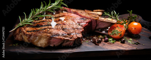Grilled beef with rosemary. meat like tomahawk