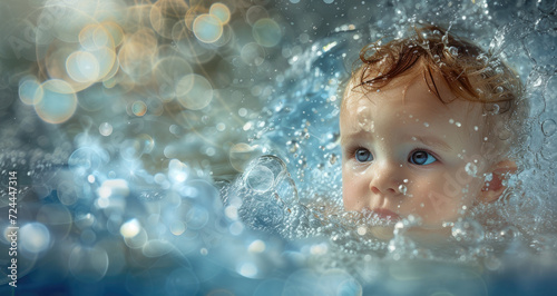 cute baby playing with water and bubbles