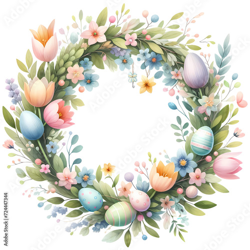 Easter Floral Wreath with Pastel Eggs Decoration