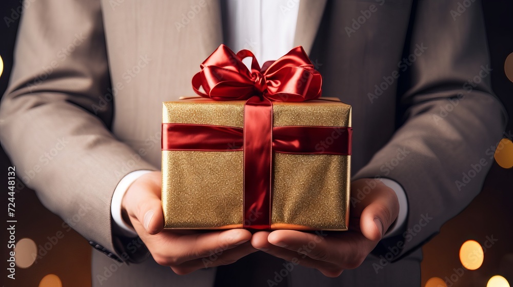 Happy man with a gift box in his hands. Concept of giving and receiving presents on special occasions like birthday, anniversary, or Valentine’s day. Happy man with a gift box in his hands. Concept of giving and receiving presents on special occasions like birthday, anniversary, or Valentine’s day.