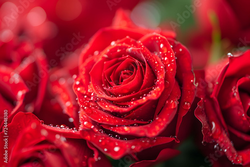 Close up of red roses and water drops