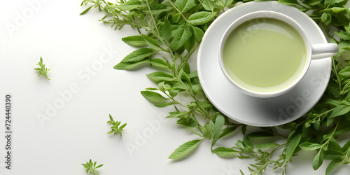 Green tea in ceramic cup isolated on white background
