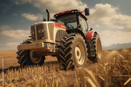 Tractor in a field. Farm. Agriculture. Harvest in a field. Agricultural professions. Peasant world. Harvest period.   