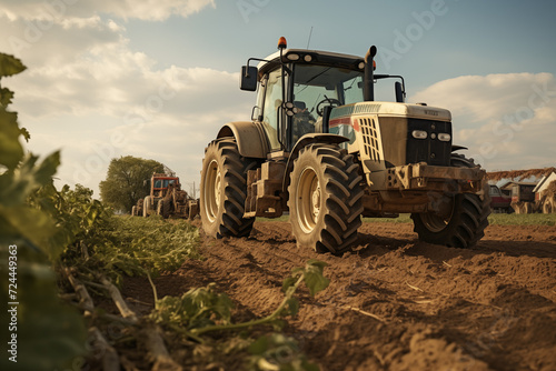 Tractor in a field. Farm. Agriculture. Harvest in a field. Agricultural professions. Peasant world. Harvest period.