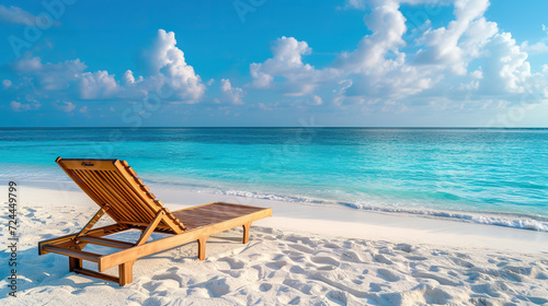 Wicker beach chair on a tropical beach on a sunny day. © YULIYA