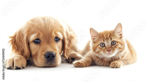 Cat and dog together isolated on white background. Pet care concept.